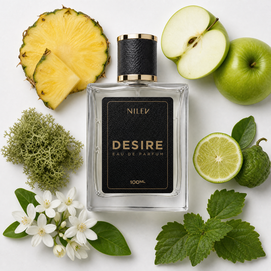 Perfume Nilen Desire 100ml, contratipo do Creed Aventus, frasco âmbar com caixa